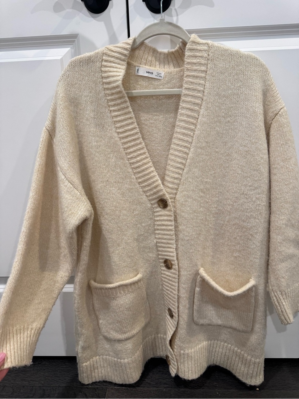 MNG Cream Knit Button-Front Cardigan